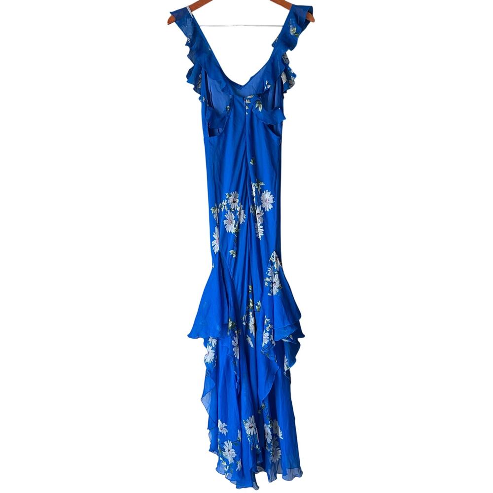 Asos Design Blue Ruffle Trim Dipped Hem Maxi Dress US Size 4 - Picture 6 of 14